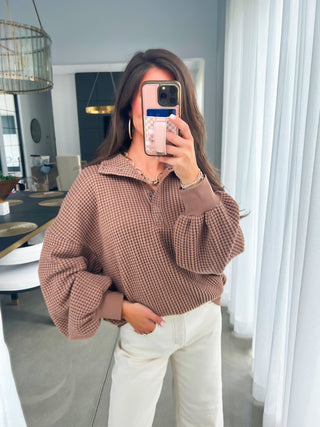Carry On Casual Chocolate Waffle Knit Top