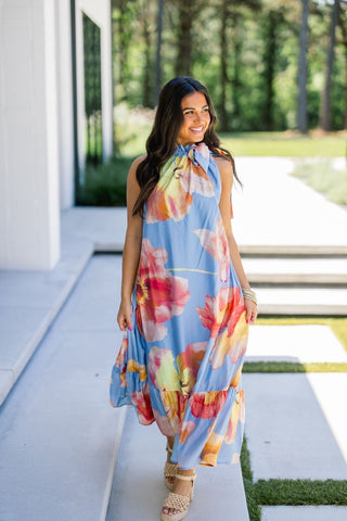 Finally Summer Blue Floral Midi Dress - Instyle Boutique