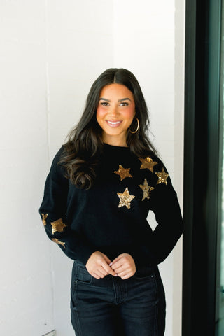 Stars Shine For You Black Sweater - Instyle Boutique