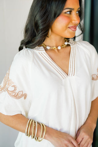 Simply Grace Embroidered Sleeve Top - Instyle Boutique