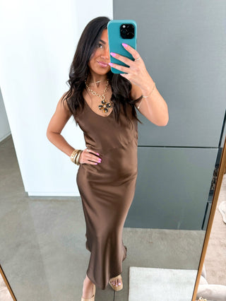 Touch Of Glam Brown Midi Dress - Instyle Boutique