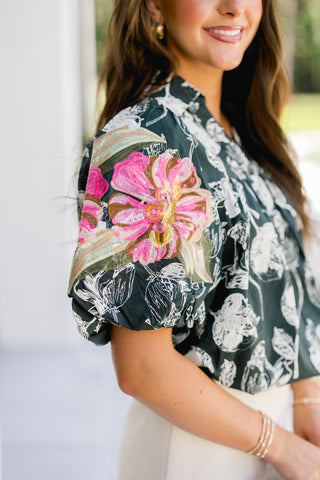 Blooming Black Floral Top