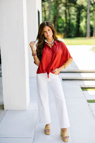 The Terracotta Tie-Front Button Down Top - Instyle Boutique