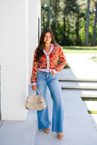Blair Burnt Orange Printed Sweater - Instyle Boutique
