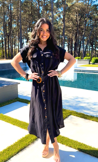 Belted Utility Shirt Dress | Black - Instyle Boutique