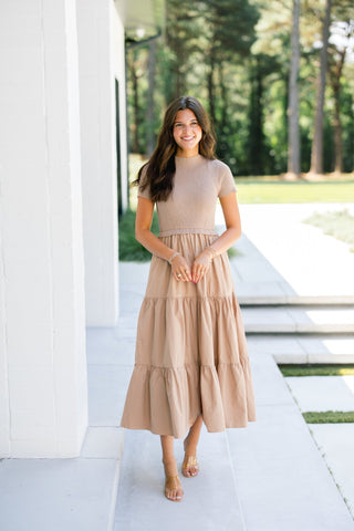 Tawny Taupe Mixed Media Dress - Instyle Boutique