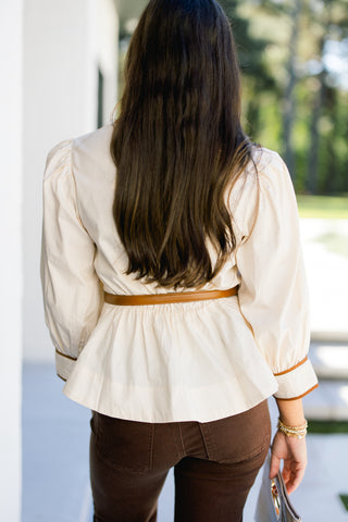 Easy Going Ecru Belted Top