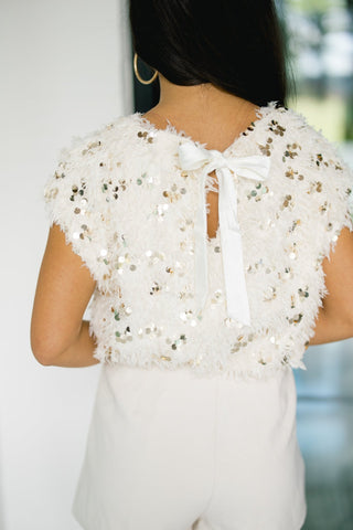 Ivory and Gold Shaggy Sleeveless Top - Instyle Boutique