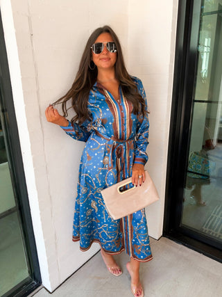 Moment To Myself Blue Printed Midi Dress - Instyle Boutique