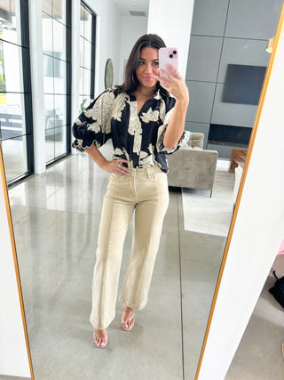 Perfectly Peony Printed Black Top