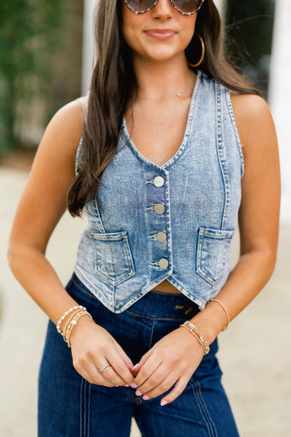 Darling Denim Cropped Vest