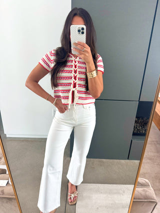 Americana Lace - Up Striped Crochet Top - Instyle Boutique