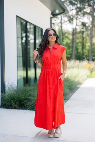 Rest Assured Red Pleated Dress - Instyle Boutique