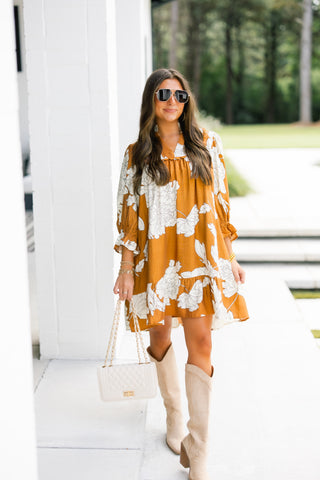 Floral Frenzy Brown Tiered Dress