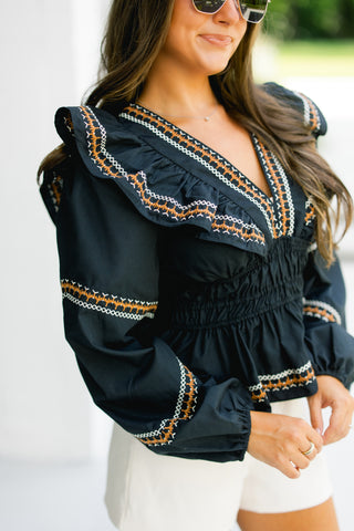 Bells Black Embroidered Top