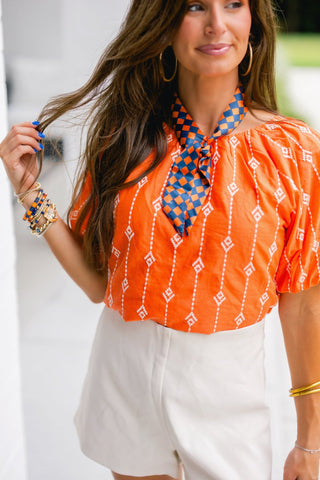 Tangerine Dream Embroidered Puff Sleeve Top - Instyle Boutique