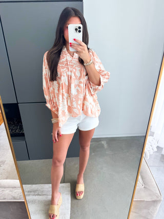 Peach Floral Smocked Babydoll Blouse - Instyle Boutique