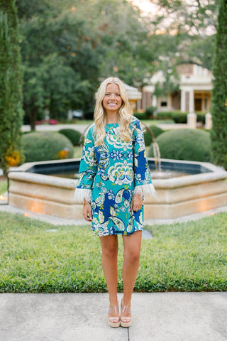 Easy To Adore Blue Printed Dress - Instyle Boutique
