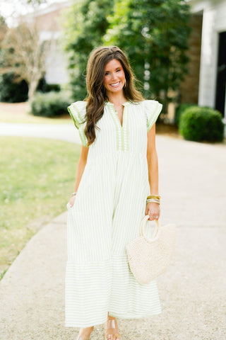 Willow Lime Stripes Midi Dress - Instyle Boutique