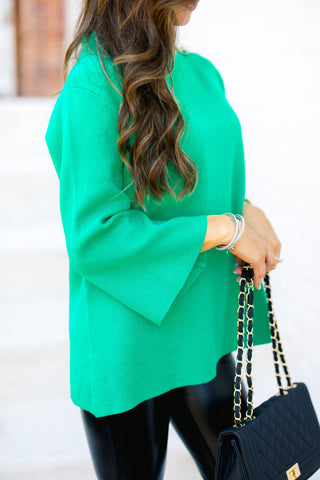 Feeling Chic Mock Neck Pullover- Kelly Green