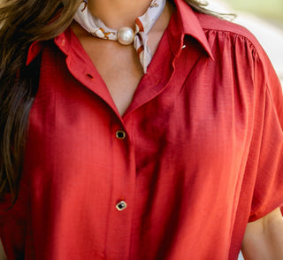 The Terracotta Tie-Front Button Down Top - Instyle Boutique