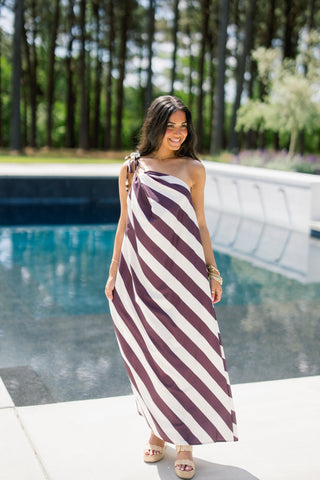 Brown Stripe Halter Maxi Dress | Diagonal Print | SL Instyle Boutique Brown Stripe Halter Maxi Dress | Diagonal Print | SL Instyle Boutique