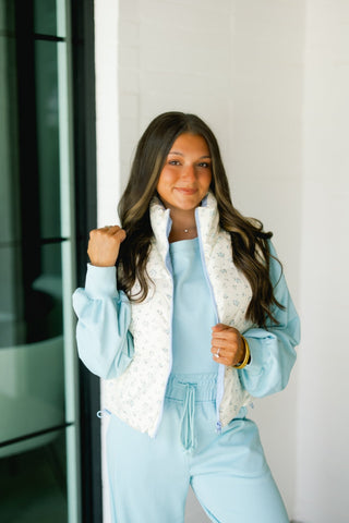Blue Floral Puffer Vest - Instyle Boutique