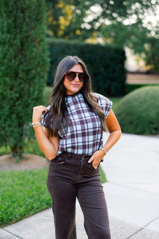 Blue Me Away Plaid Sweater Top