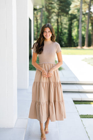 Tawny Taupe Mixed Media Dress - Instyle Boutique