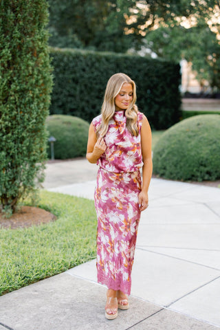 The Made You Look Mauve Floral Satin Midi Skirt - Instyle Boutique