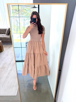 Tawny Taupe Mixed Media Dress