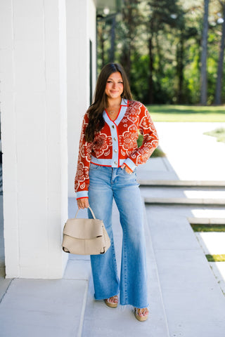 Blair Burnt Orange Printed Sweater - Instyle Boutique