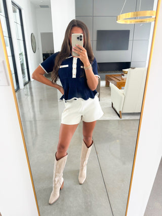 Take A Moment Navy Sweater Top