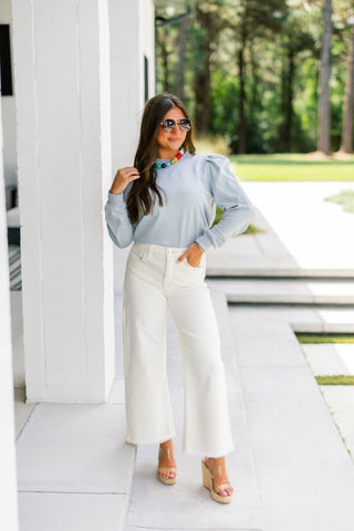 Blue Mist Puff Sleeve Sweatshirt Top - Instyle Boutique