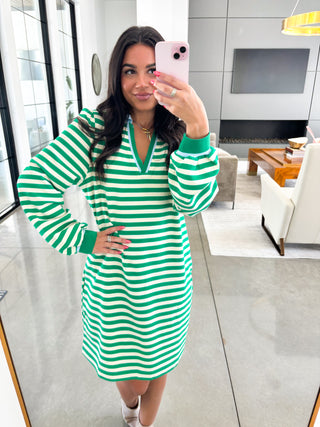 Preppy Girl Green Striped Dress