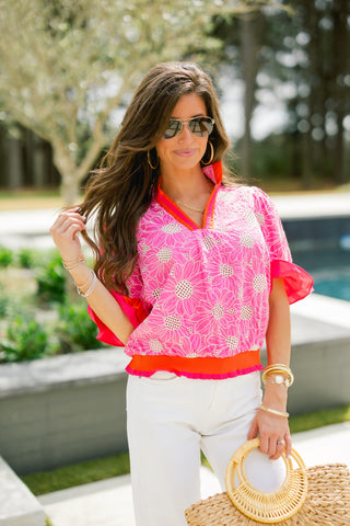 Daisy Bloom Ruffle Trim Top