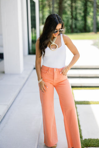 Coral Cuteness Wide Leg Jeans ~PREORDER~ - Instyle Boutique