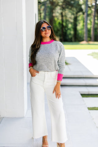 Pink Pop Stripe Cozy Knit Sweater - Instyle Boutique