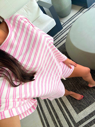 Pink Stripe French Terry Shorts Set - Instyle Boutique