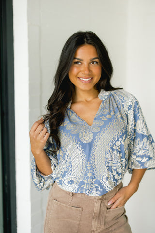 Velvet Whisper Blue Burnout Top