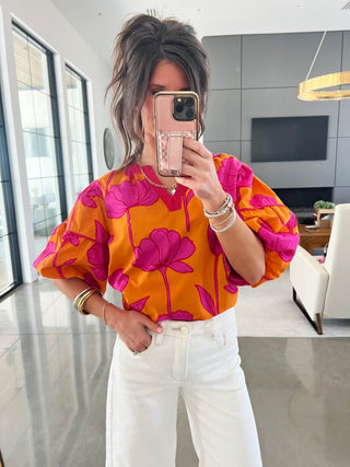 Pop Of Petals Orange Floral Top - Instyle Boutique