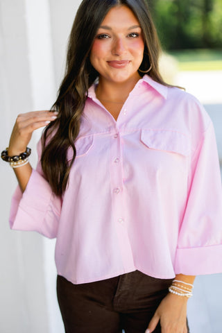 The Clean Girl Button Down Top-Baby Pink - Instyle Boutique