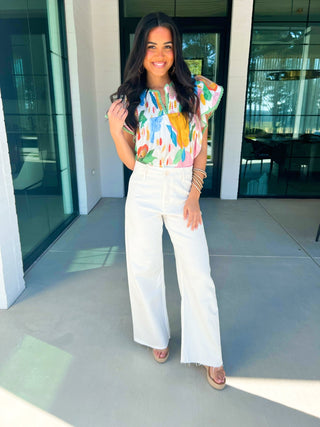 Art In Bloom Ivory Statement Top - Instyle Boutique