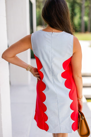 Sun Kissed Scalloped Dress - Blue and Red - Instyle Boutique