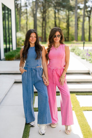 Indigo Wash Crop Tank & Wide - Leg Set - Instyle Boutique