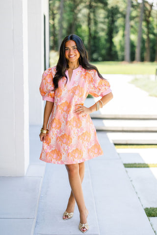 Peach Blossom Puff Sleeve Mini Dress - Instyle Boutique