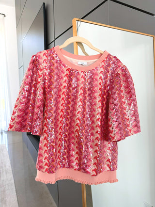Coral Confetti Sequin Top - Instyle Boutique