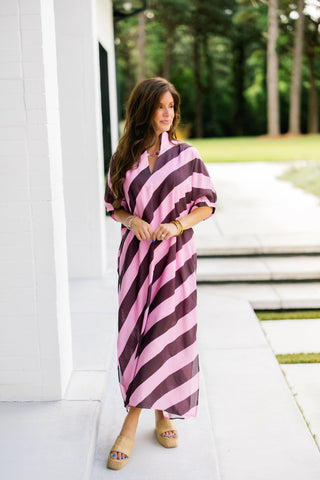 Pink and Brown Striped Dress - Instyle Boutique