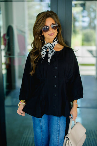 Midnight Pleat Button-Front Top - Instyle Boutique