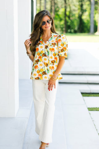 Callie Camel Floral Printed Top